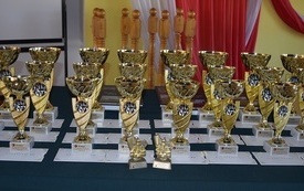 na zdjęciu widać nagrody -puchary w konkursie szachowym